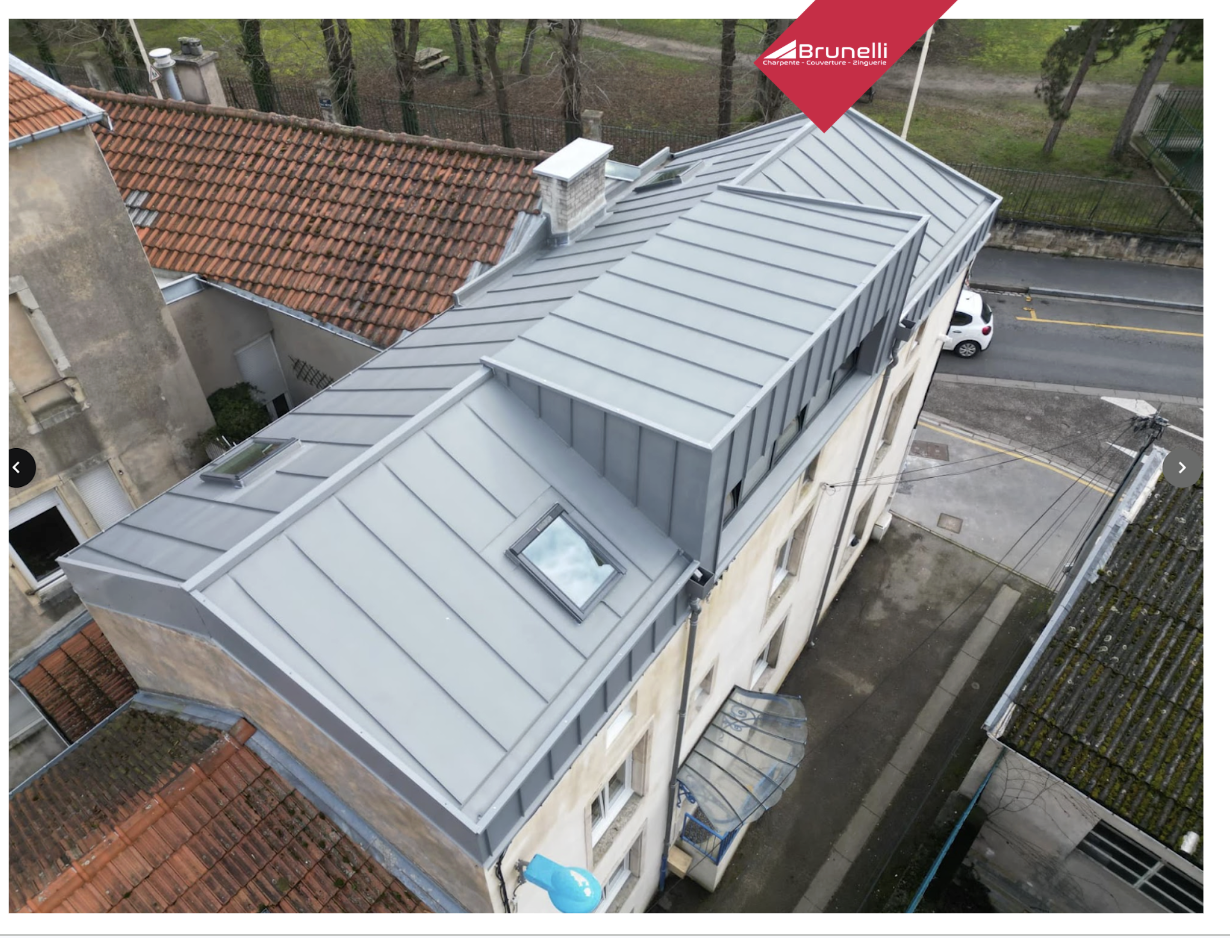 Toiture zinc joint debout vue drone - Brunelli Nancy